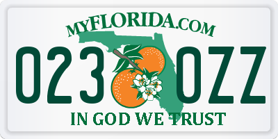 FL license plate 0230ZZ