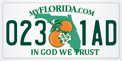 FL license plate 0231AD