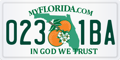 FL license plate 0231BA