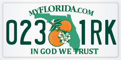 FL license plate 0231RK