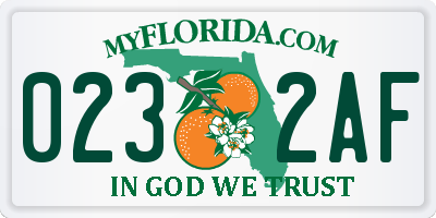 FL license plate 0232AF