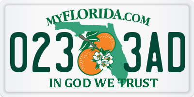FL license plate 0233AD