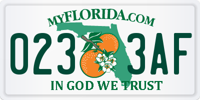 FL license plate 0233AF