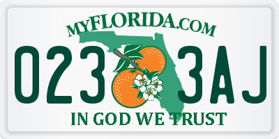 FL license plate 0233AJ