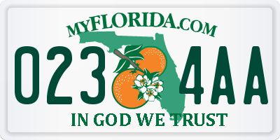 FL license plate 0234AA