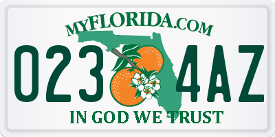 FL license plate 0234AZ
