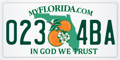FL license plate 0234BA