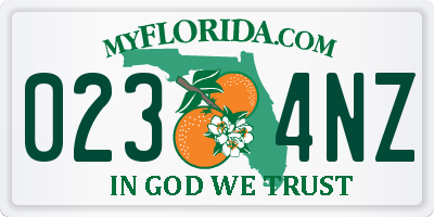 FL license plate 0234NZ