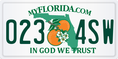 FL license plate 0234SW