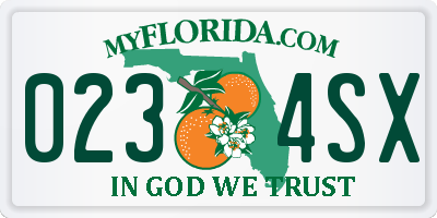 FL license plate 0234SX