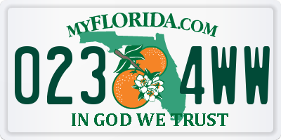 FL license plate 0234WW