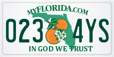 FL license plate 0234YS