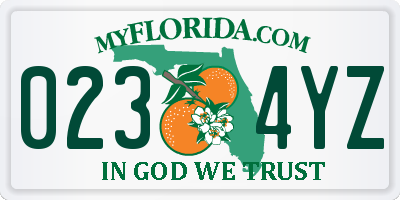 FL license plate 0234YZ