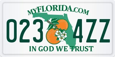 FL license plate 0234ZZ
