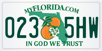 FL license plate 0235HW