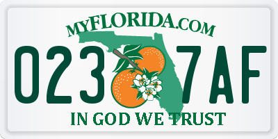 FL license plate 0237AF