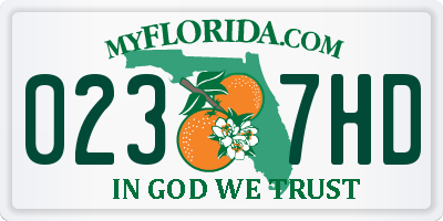 FL license plate 0237HD
