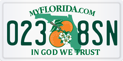 FL license plate 0238SN