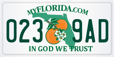 FL license plate 0239AD