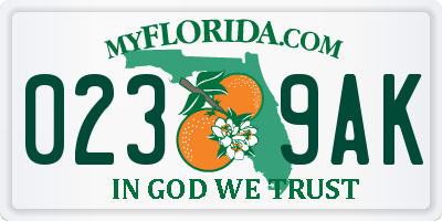 FL license plate 0239AK