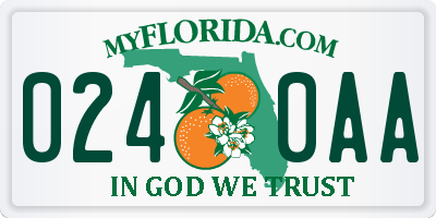 FL license plate 0240AA