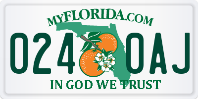 FL license plate 0240AJ
