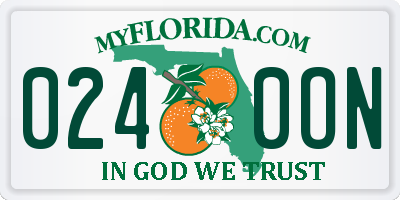 FL license plate 0240ON