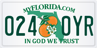 FL license plate 0240YR