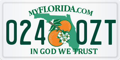 FL license plate 0240ZT