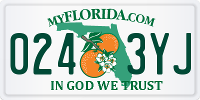 FL license plate 0243YJ