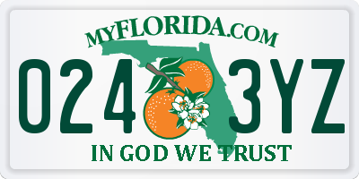 FL license plate 0243YZ