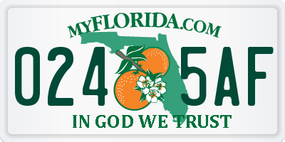 FL license plate 0245AF
