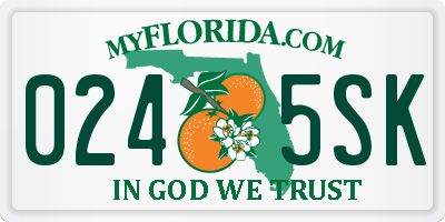 FL license plate 0245SK