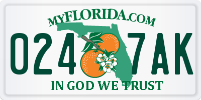 FL license plate 0247AK
