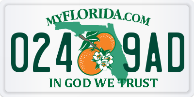 FL license plate 0249AD