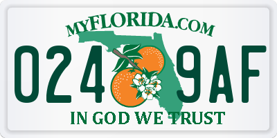 FL license plate 0249AF