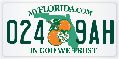 FL license plate 0249AH