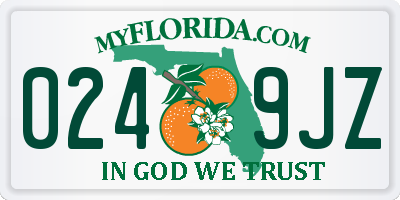 FL license plate 0249JZ