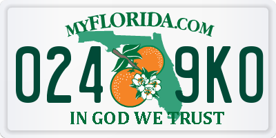 FL license plate 0249KO