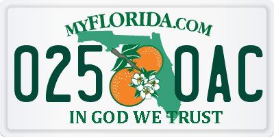 FL license plate 0250AC