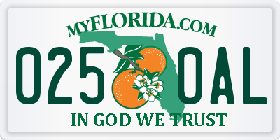 FL license plate 0250AL