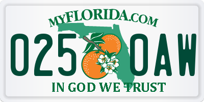 FL license plate 0250AW