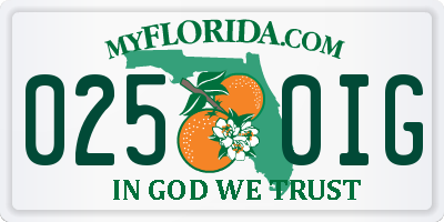FL license plate 0250IG