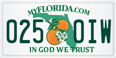 FL license plate 0250IW