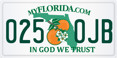 FL license plate 0250JB