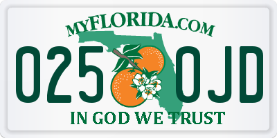 FL license plate 0250JD