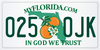 FL license plate 0250JK
