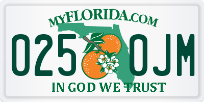 FL license plate 0250JM