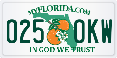 FL license plate 0250KW
