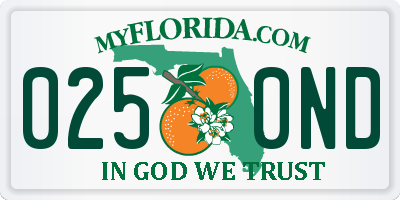 FL license plate 0250ND